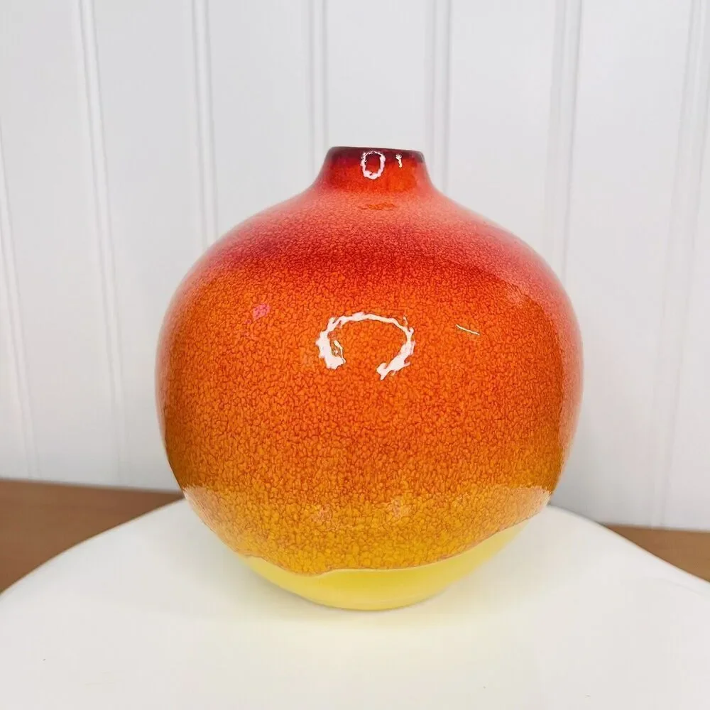 Vintage Crate & Barrel Drip Glaz Roy Bud Vase Atomic Red Orange Yellow MCM Style
